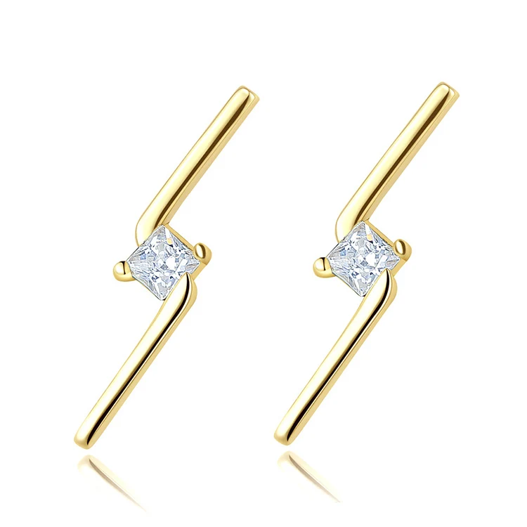 

Charare simple 925 sterling silver lightning zircon stud earrings, Gold