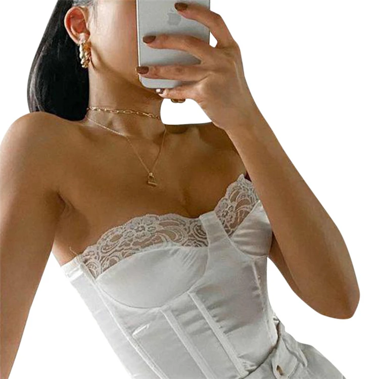 

D96180 Fashionable womens clothes 2021 lace is tight a chest solid color sex appeal to wrap a breast female top