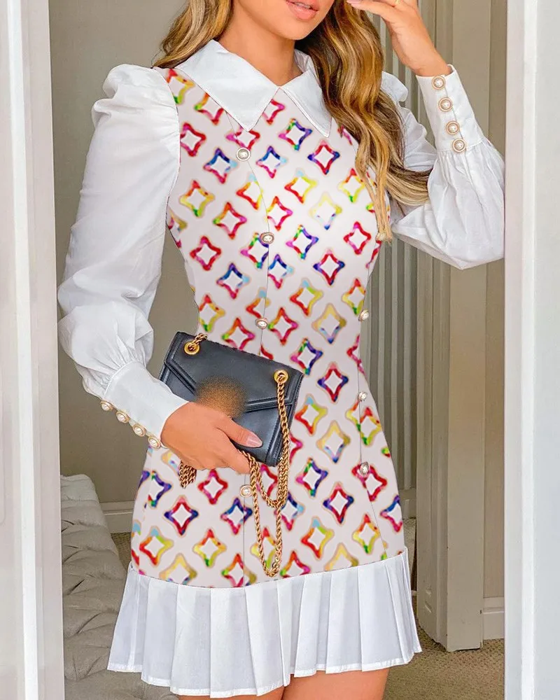 

2022 New elegant stitching slim mini dress ladies patchwork shirt dresses