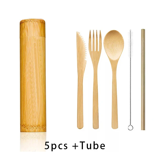 

High Quality Biodegradable 5pcs Reusable Bamboo Travel Cutlery Set