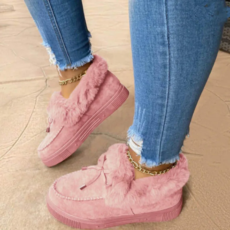 

New Fashion Women Winter Cotton Shoes Plush Solid Color Furry Females Feetwear Warm Snow Boots Ladies Casual Flat Short Boots, As the picture shows