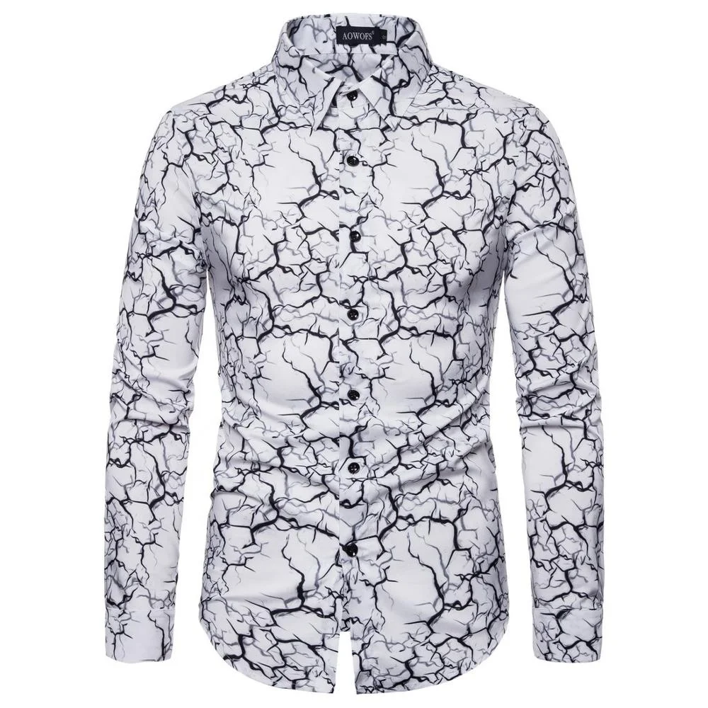 

2020 New Creative Men Floral Print Button Up Long Sleeve Casual Shirts