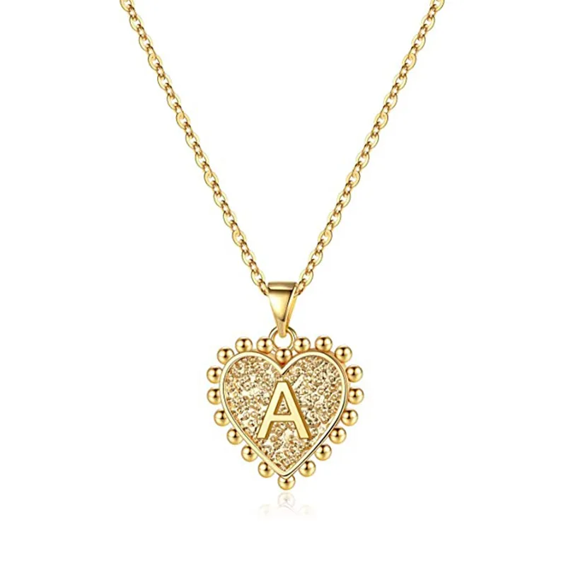 

Best Selling Real 18K Gold Plated Initial Letter Pendant Necklace Exquisite Heart Alphabet Initial Charm Necklace For Women
