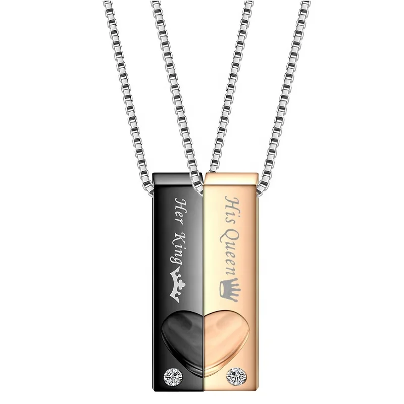 

New Retro Titanium Steel Love Couple Stainless Steel Necklace, Gold plating