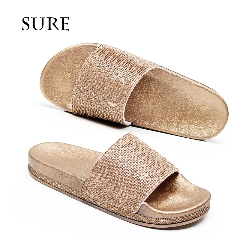 

SD-36 2020 fashion latest glitter diamond wide cross strap open toe sandals ladies summer thick sole soft PVC crystal sandals, Picture show , squine colors