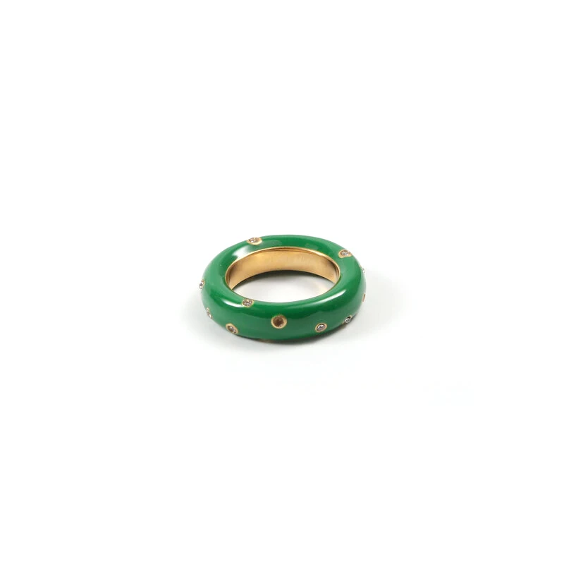 

18K PVD Gold Plated Stainless Steel Green Enamel Zirconia Rings Trendy Simple Gold Plated Jewelry Wholesale Women