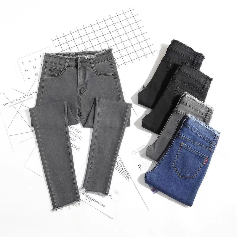 

Denim trousers women 2021 summer new Korean women's high waist denim elastic pants foreign trade stall wholesale, Blue