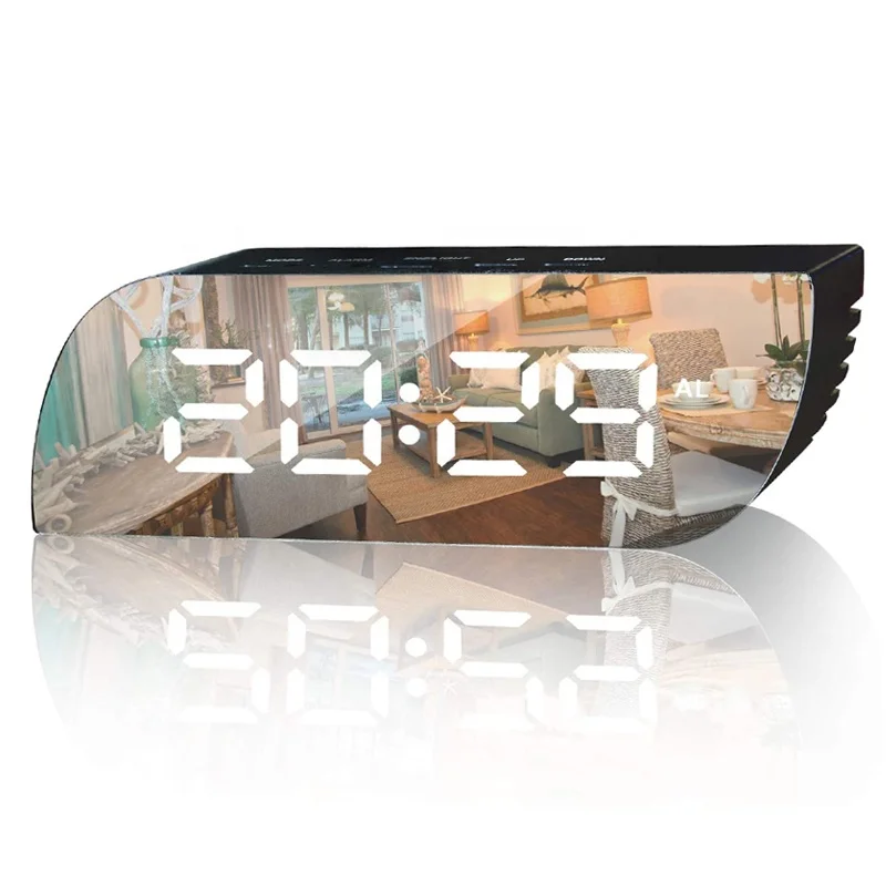

Aesthetic Digital Alarm Clock Mirror Surface Large LED Digits Display with Dimmer Night Mode 018