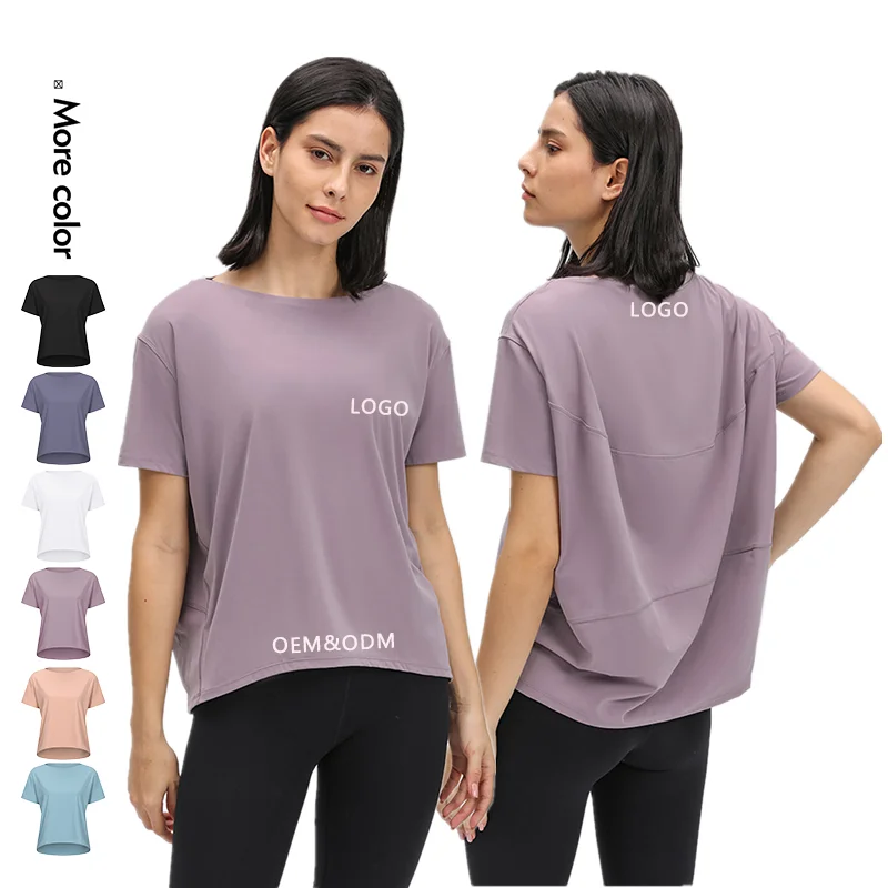

Xsunwing Custom LOGO Woman loose Run Tee Essentials T Shirts Crewneck Tee Stretch Sports Top Moisture Wicking Perfomance T Shirt