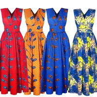 

Modern African dress styles sleeveless v neck sexy maxi dress dashiki summer party dress women