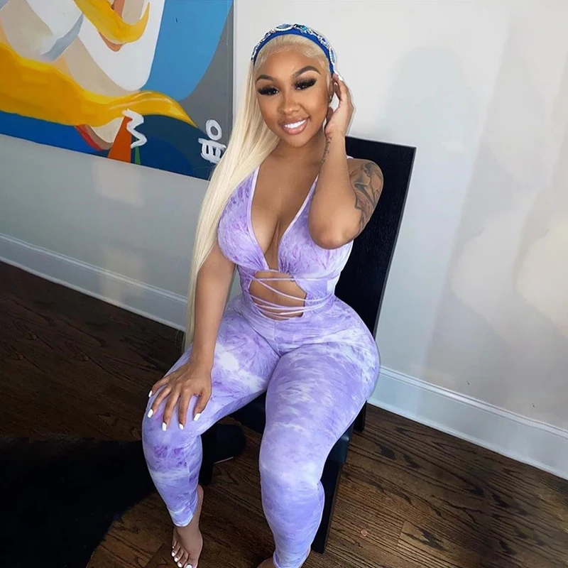 

Women chiffon jumpsuit women's cut out romper loose v-neck playsuit