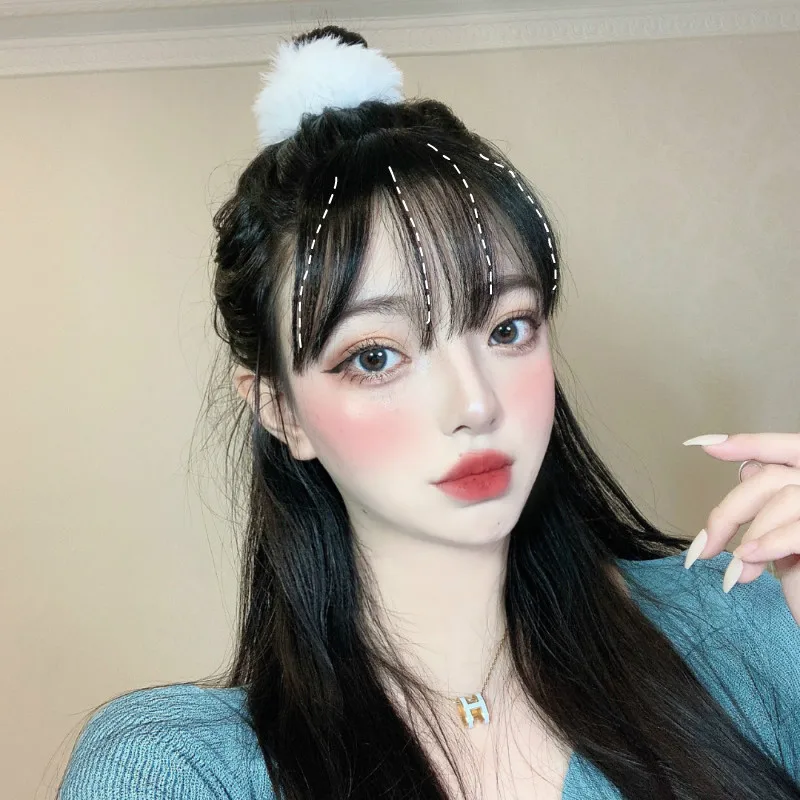 

Drop Shipping Women Web Celebrity Air Bangs Wig Piece Natural Temperament Trim Face with Sideburns French False Bangs Hair Wig