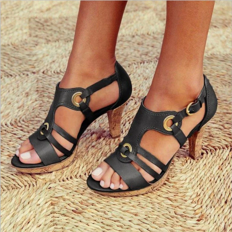 

Summer Vintage Gladiator Sandals Women High Heels Leather Belt Female Plus Size Thin Heel Shoes Woman Sandalias Mujer 2021