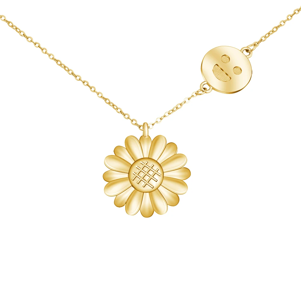 

Gold Plating Sunflower And Smile Pendant Necklace