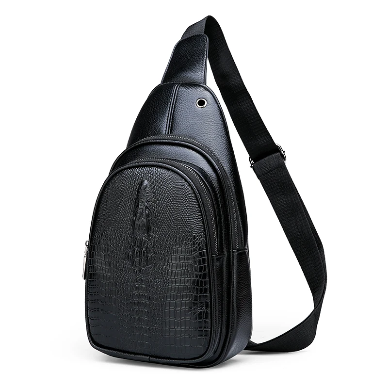 

Customized high quality PU leather crocodile sling shoulder men's chest bag, As showed,or custom