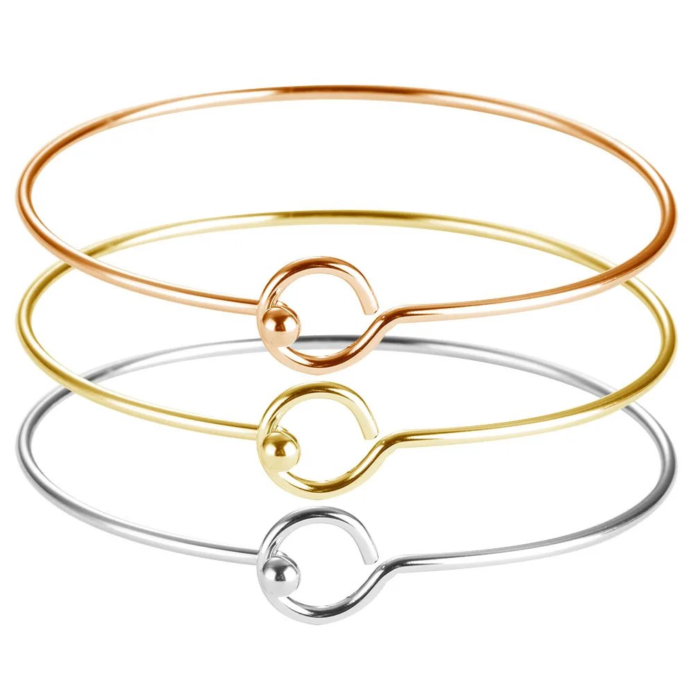 

New Steel Color Gold Rose Gold 304 Stainless Steel Circle Buckle Bracelet Wholesale 55mm/63mm