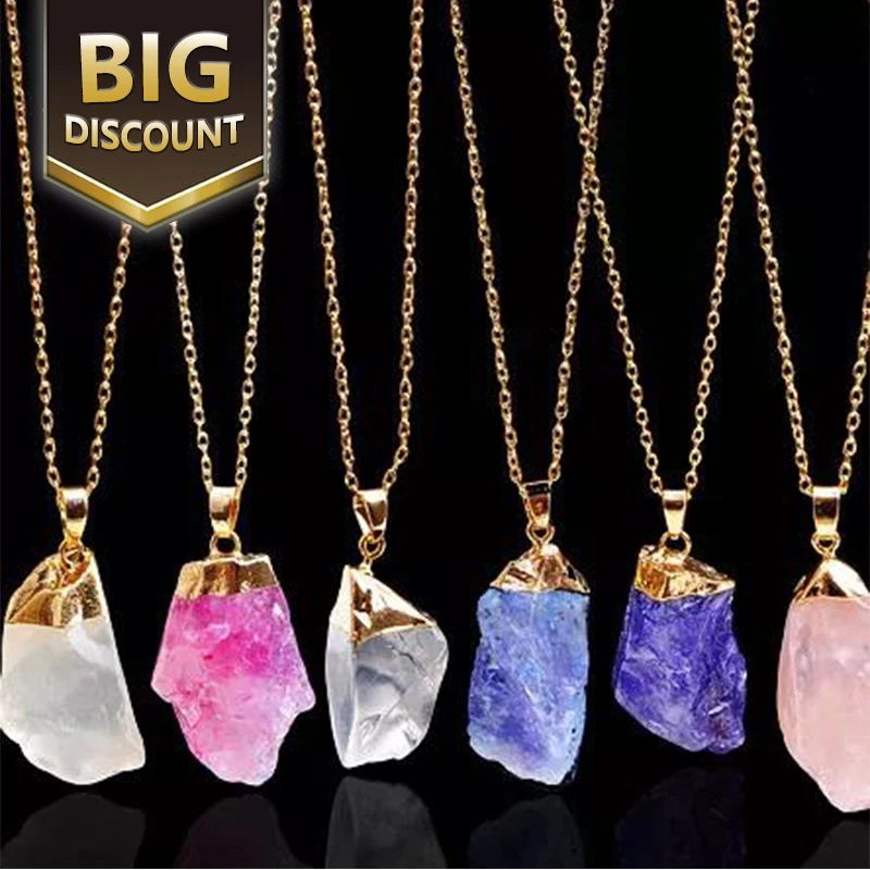 

Lancui Reiki Healing Irregular Gemstone Natural Rainbow Crystal Dipped Rock Rough Raw Amethyst Druzy Stone Pendants Necklace