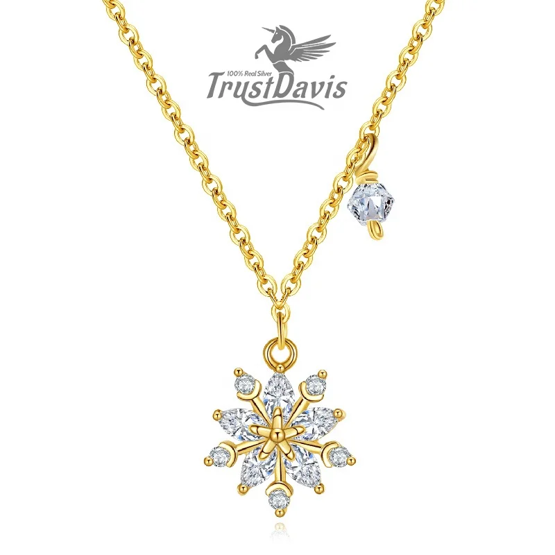 

TrustDavis 925 Sterling Silver French Simple Zircon Snowflake Clavicle Chain Necklace Women Fashion Charm Student Jewelry L120