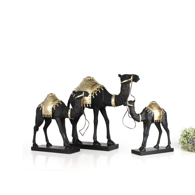 Wholesales Decorative Resin Animal Black Gold Camel Statue For Indoor Home Decor supplier