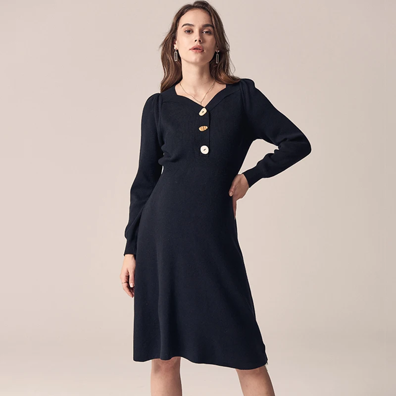 

Wholesale Custom Long Sleeve V Neck Casual Dresses Black Clothes Maternal