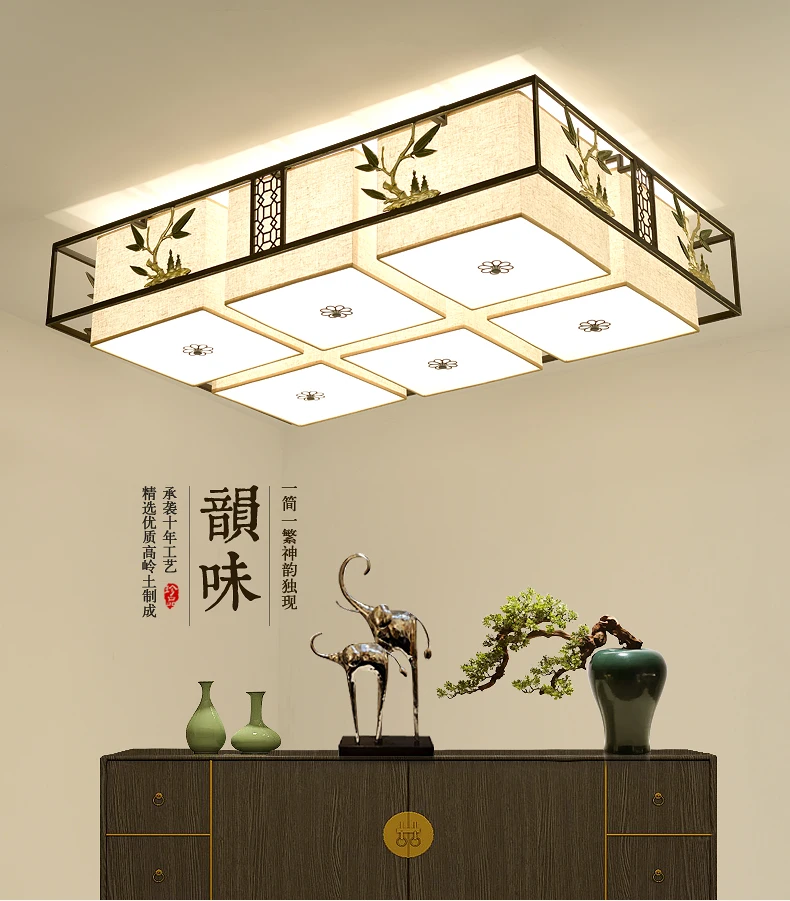 bronze color quality metal frame square shade fabric cover 4 lights led ceiling lamp