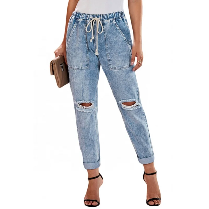 

Newest Casual Denim Distressed Jeans Womens With Pocket