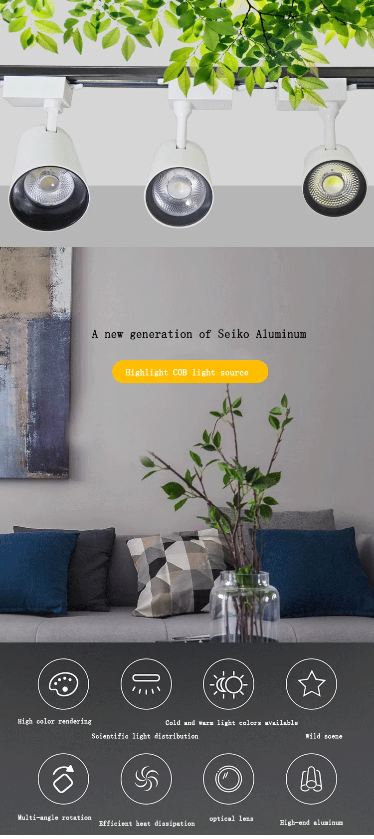 20W 30W Modern Customized Commercial Linear COB LED Spot Track Light Fixture