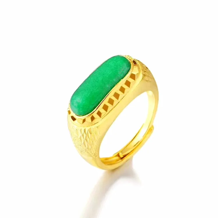 

Green Long Ring Brass Gold Plated Ring With Gems Exquisite Craftsmanship Imitation Gold Men's Jewelry