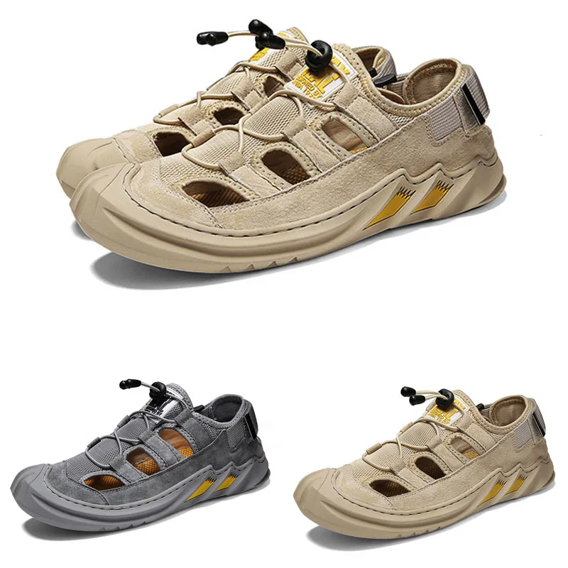 

Men Hand Stitching Casual Sport Sandals Suede Comfy Driving Boat Beach Sandal Shoes Plus Size, Black