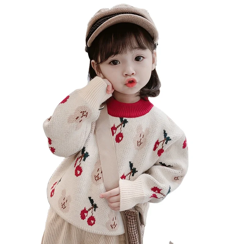 

Fashion Wholesale Customize O-Neck Polyester Cartoon Kids Girls Knit Pullover Sweater