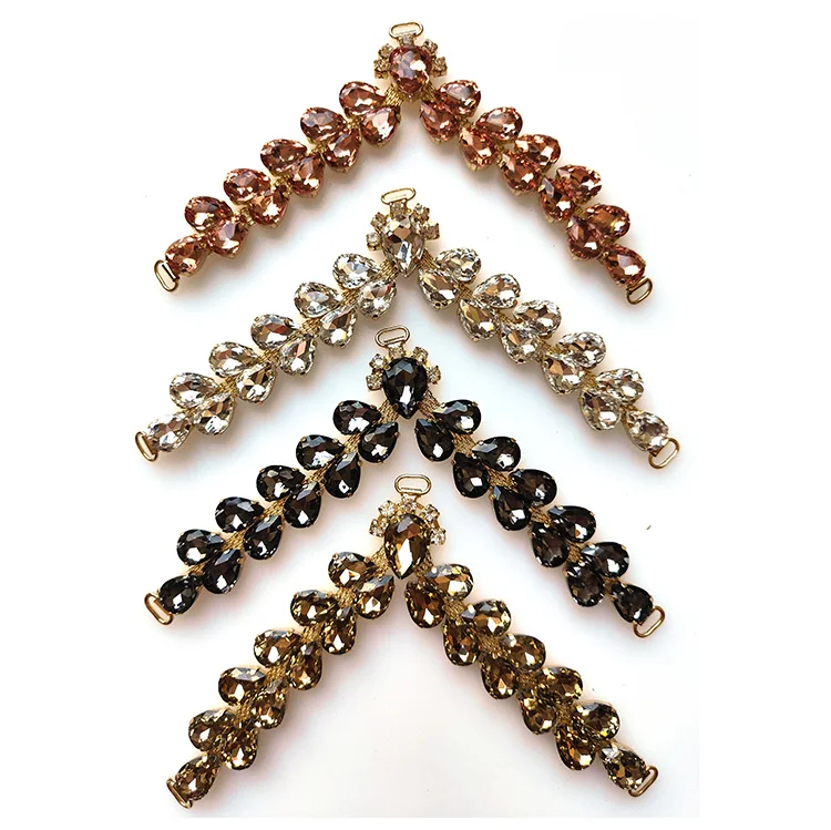 

guangzhou factory v shape glass rhinestones metal buckle accessories for jewelry shoes