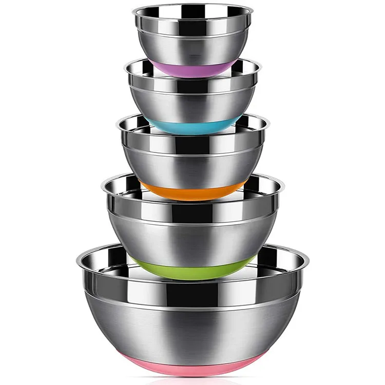 

Non Slip Colorful Silicone Bottom Nesting Storage Stainless Steel Mixing Bowls for Serving, Customized color