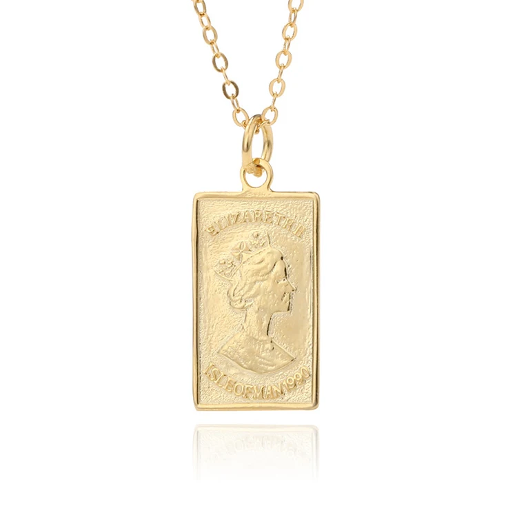 

s925 sterling silver golden queen Elizabeth square brand necklace Korean temperament ladies cold wind temperament pendant, Picture shows