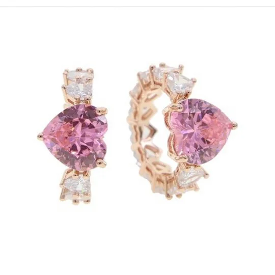 

rose gold cubic ziconia pink queen of heart rings diamond