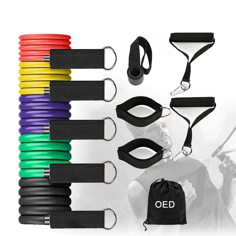 

A One Low Moq Sample Free 11Pcs/Set Resistance Band Exercise tube With Handle Elastic Training Latex Resistance Tube Set, 5 colour & custom available