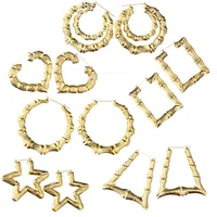 

Wholesale Personalized Punk Handmade Custom Fashion Big Gold Heart Hoop Bamboo Earrings