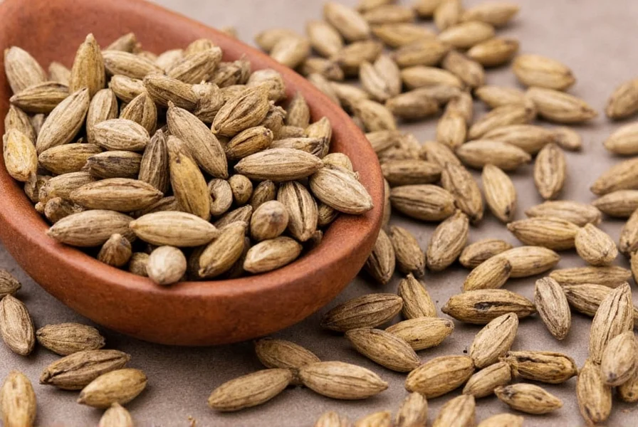 Close-up photography of cardamom seeds spilled from green pods onto wooden cutting board with mortar and pestle