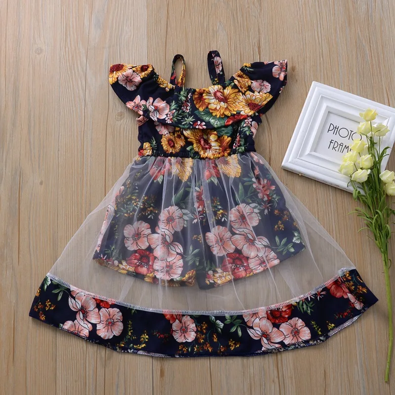 

New Design Floral Gauze Skirt Two Piece Baby Girls Sling Jumpsuit