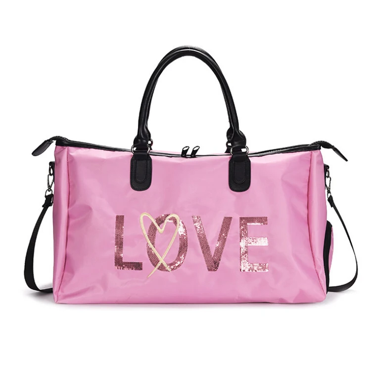 

2020 Custom Logo Travel Bag Women Unisex Multifunction Water Resistant OEM Gym Duffle Bag Sport Pink Love Overnight Bag, Customized color
