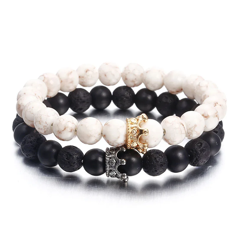 

Fashionable Jewelry Available In Black and White Natural Stone Matt Frosted Crown Bracelets Suitable For Women And Men