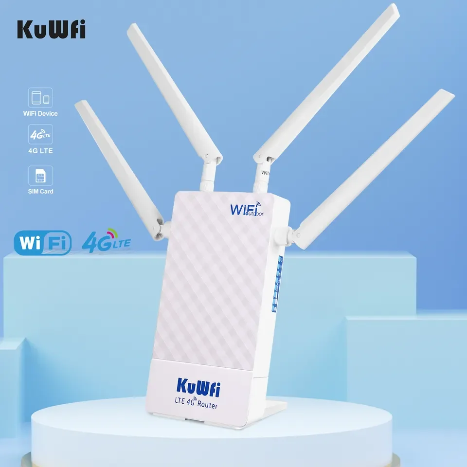 

Hot sale KuWFi long rang Wireless 4g Wifi router Rj45 Lan Waterproof Ip65 outdoor indoor 4g LTE wifi router with 4g sim card