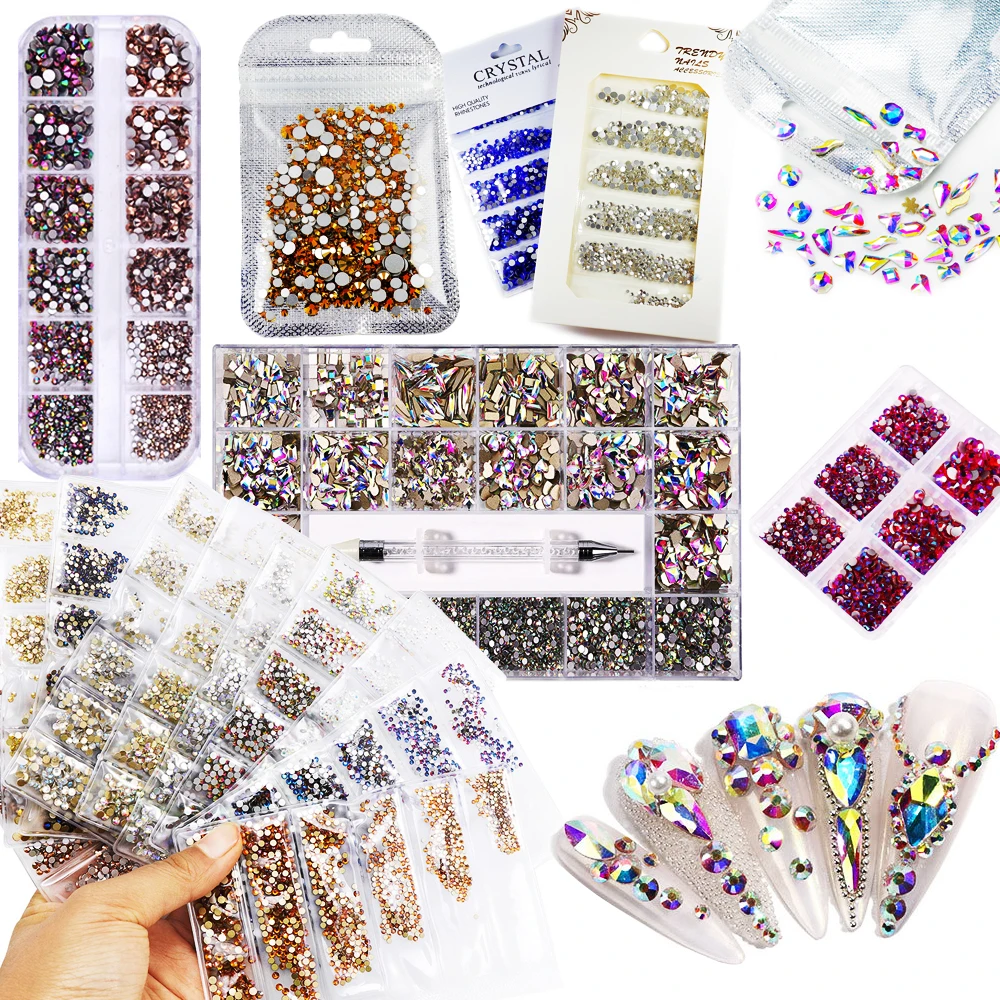 

Yantuo Wholesale Bulk Nails Glass Rhinestone Charms kit Mixed Shapes Diamond Stone Crystal Ab Rhinestones