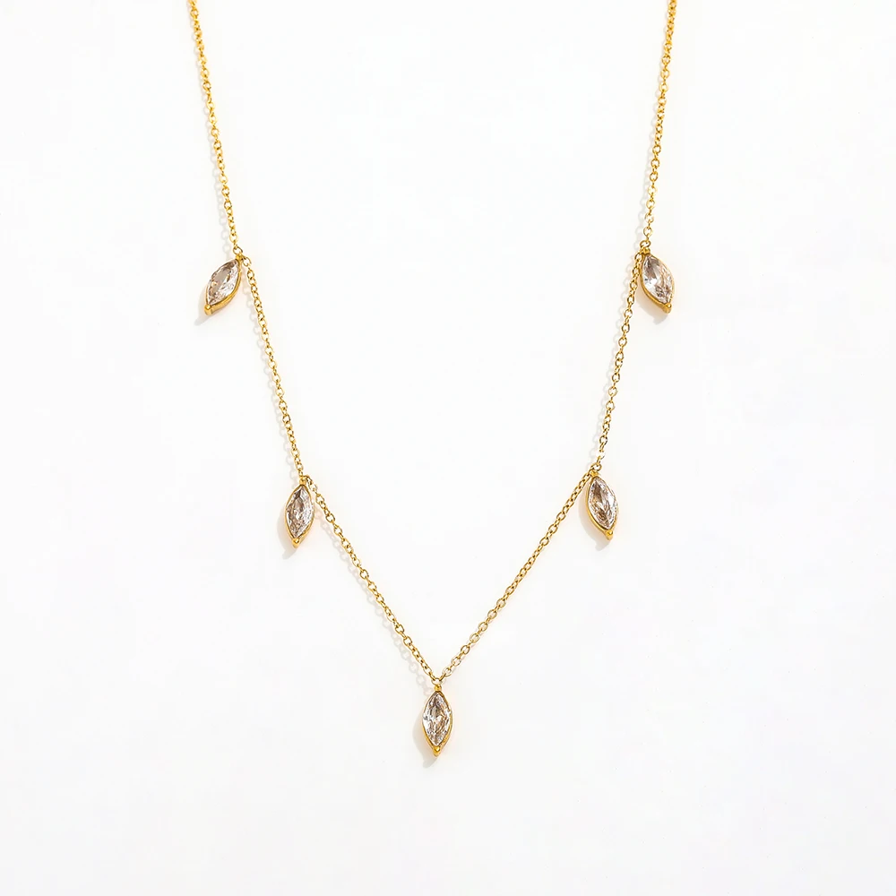 Joolim Jewelry 18K Gold Plated Purple Clear Oval Zircon Eye Pendant Choker Necklace Stainless Steel Jewelry Wholesale