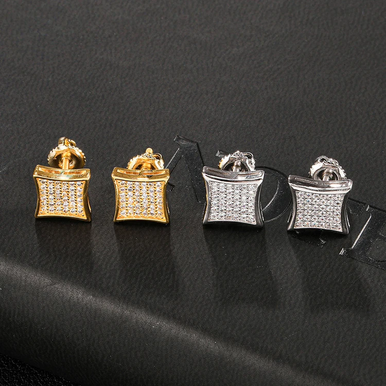 Micro Paved CZ Zircon Hiphop Gold Square Earrings