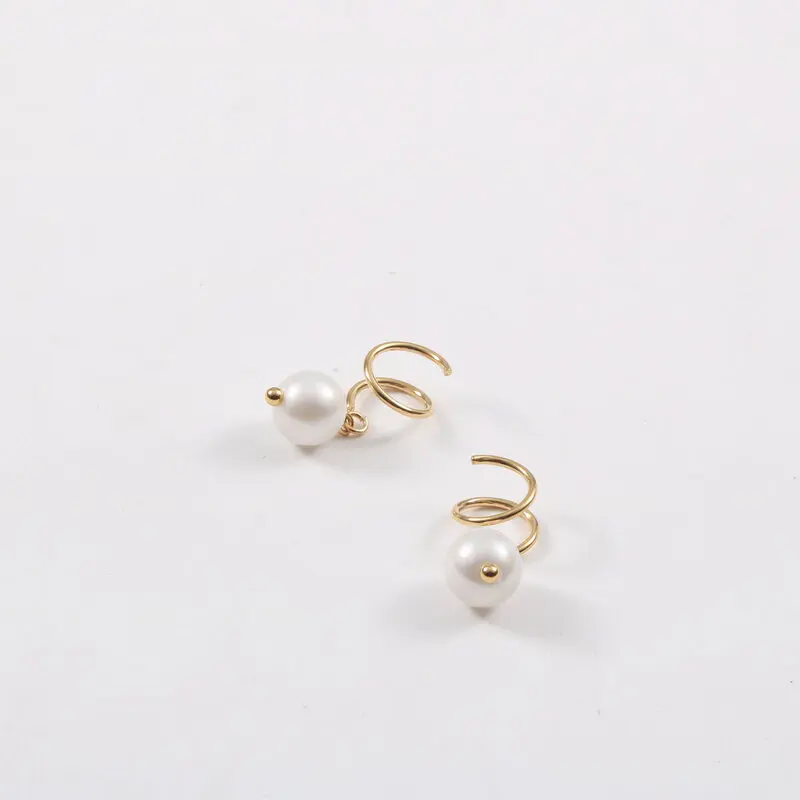 JOOLIM Jewelry PVD 18K Gold Plated Fresh Water Pearl Dangle Spiral Earring Stainless Steel Jewelry Trendy Jewelry