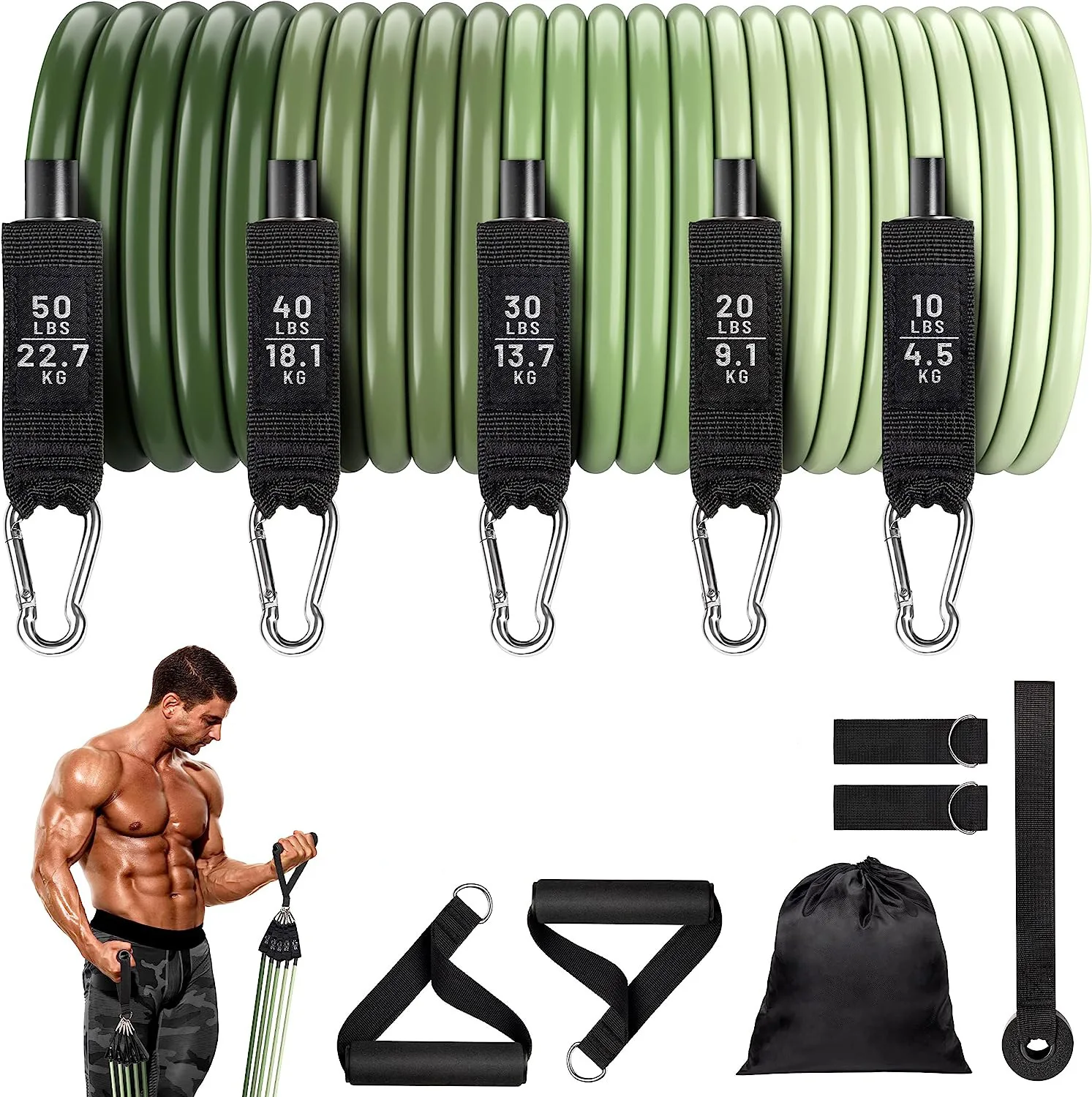 Direct Factory Custom Logo Durable TPE Resistance Bands Gym 11 Piece Gradient Color Set One Size Fitness Power Exercise Bands