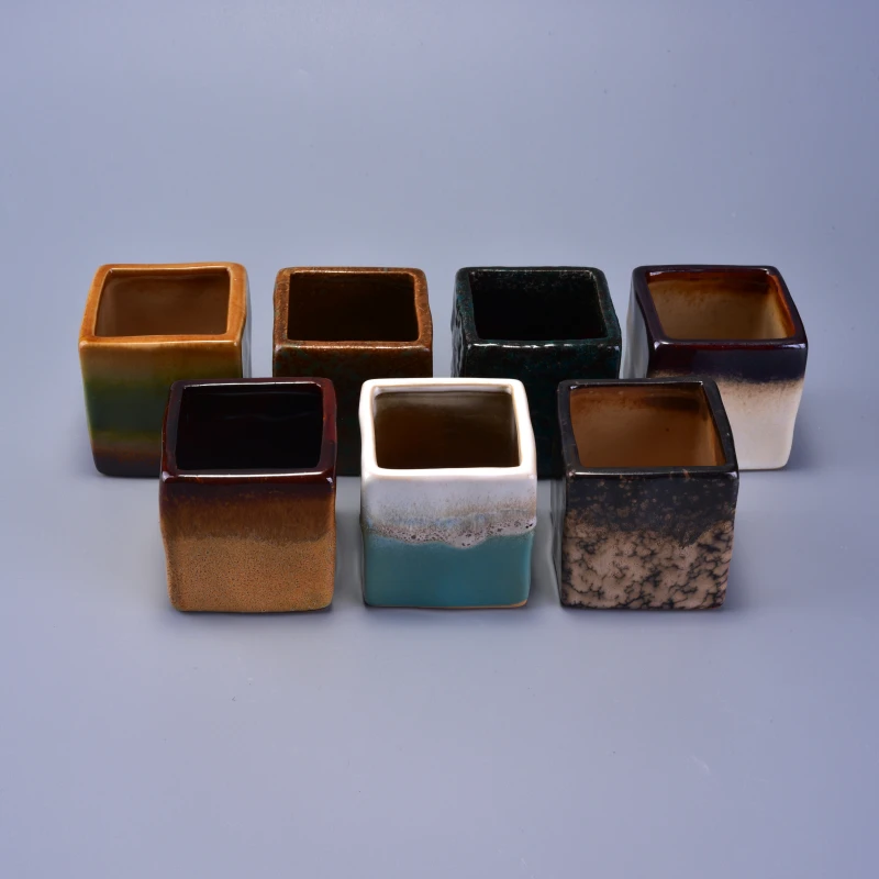 220ml Reactive Stoneware Square Jar Ceramic Candle Vessel for Home Decoration
