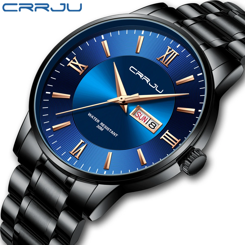 

CRRJU 2021 newest luxury 316L Stainless Steel alloy case business mens wrist watch reloj