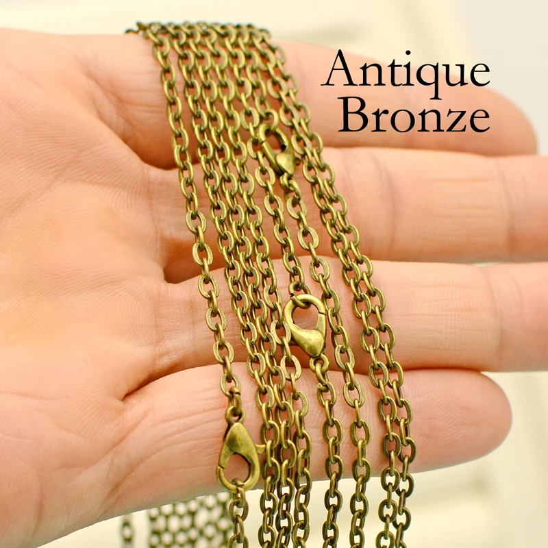 

18/24/30 Inches Bronze Chain Necklace, Antique Brass Necklace for Women, Oval Link Rolo Necklace for Jewelry Making, Silver plated