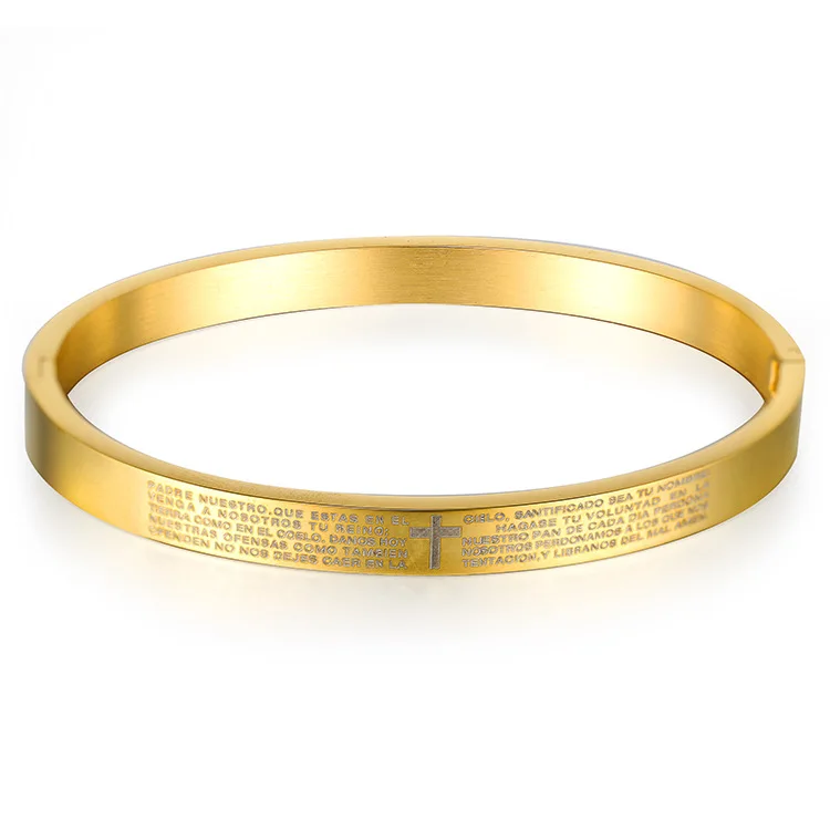 

2019MsLady new European and American stainless steel 18K gold scripture bracelet, Silver/gold/black